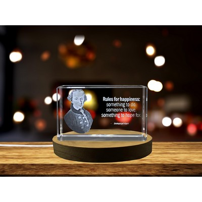 Emmanuel Kant Memorial 3D Engraved Crystal Trophy Award w/LED Base - Philosophical Gift