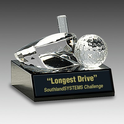 Crystal Golf Ball & Club on Pedestal Base