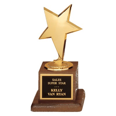 Modern Star Casting in Goldtone Finish on Walnut Finish Base