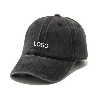 Distressed Cotton Baseball Cap - Vintage Washed Style