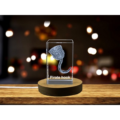 Pirate Hook 3D Engraved Crystal Trophy Award w/LED Base Light