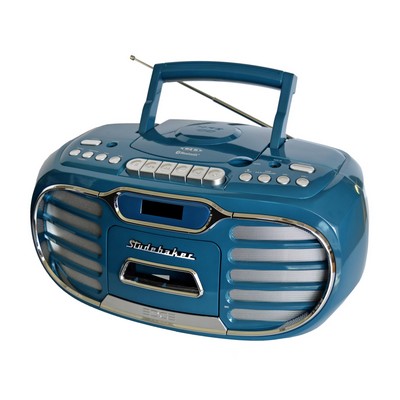 Studebaker Retro Edge Big Sound Bluetooth Boombox w/Cd/Cassette Player-Recorder Am/Fm Radio - Blue