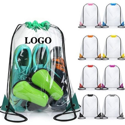 Custom Transparent PVC Waterproof Drawstring Bag w/Reinforced Corners 12"x12"