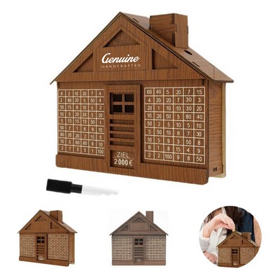 Rustic Wooden House Coin Bank