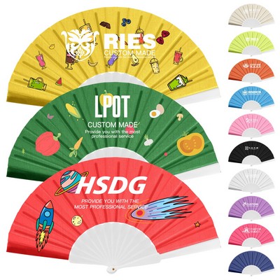 Full-color Folding Polyester Fans With Plastic Handle