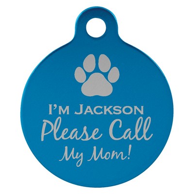 1" Blue Anodized Aluminum Round Pet Tag with Tab