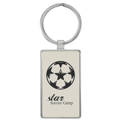 2 3/4" x 1 1/4" Leatherette/Metal White Rectangle Keychain