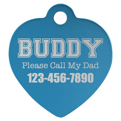 1 1/4" x 1 1/4" Blue Anodized Aluminum Heart Pet Tag