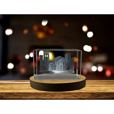 Abbey of Caunes-Minervois 3D Engraved Crystal Gift w/LED Base Light