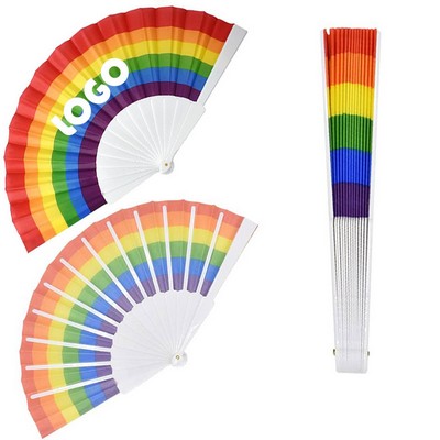 LGBT Pride Rainbow Foldable Polyester Cooling Hand Fan