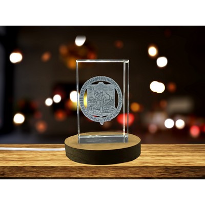 Iowa State Coat of Arms Engraved Crystal Award Trophy w/LED Base