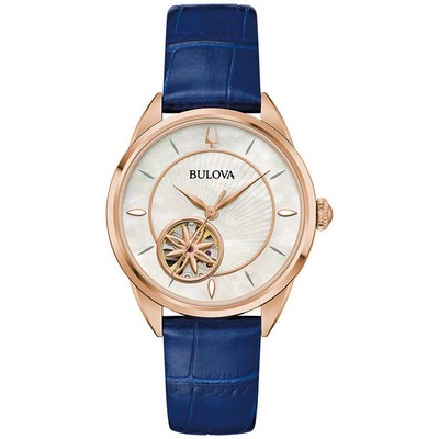 Bulova Ladies' Sutton Blue Leather Strap Watch White MOP Dial