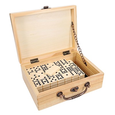 Double 9 Dominoes in Wood Box, Natural