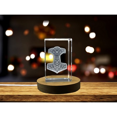 Mjölnir 3D Engraved Crystal Trophy w/LED Base - Mythological Recognition