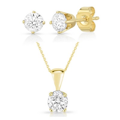 Jilco Gold Solitaire Diamond Earrings And Necklace Set