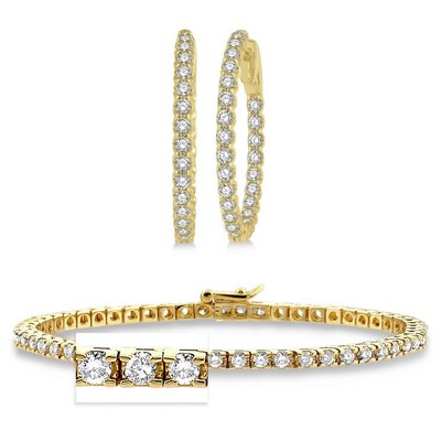 Jilco Diamond Tennis Bracelet And Inside Out Hoops Yellow Gold Set
