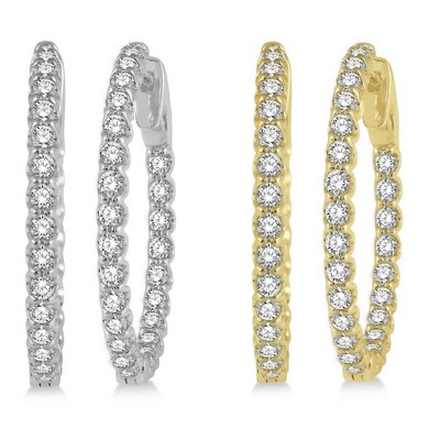 Jilco White And Yellow Gold Inside Out Hoop Earrings Set