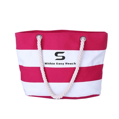Striped Canvas Beach Tote Bag
