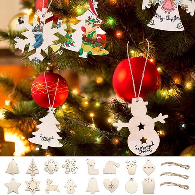 10 Pcs Hanging Holiday Wood Ornaments Decorations