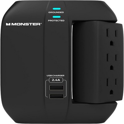 Monster Wall Plug-In w/Swivel Outlets And Usb/Usb-C Ports - Black