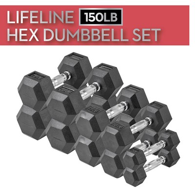 Lifeline Fitness - Hex Rubber Dumbbell Set - 150 Lbs