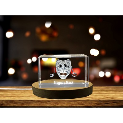 Tragedy Mask 3D Engraved Crystal Award w/LED Base