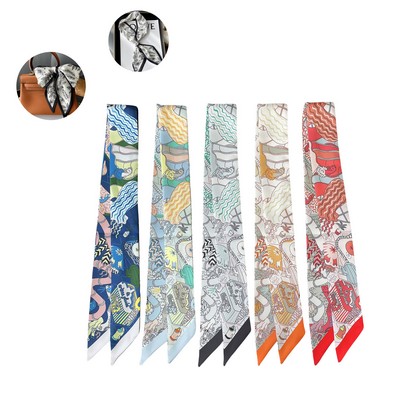 Long silk imitation ribbon scarf