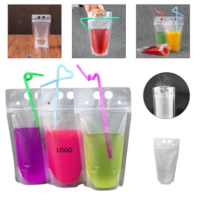 500 ML/16 Oz. Reusable Drink Pouches with Straw