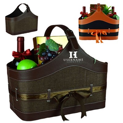 Colorful Leather Hotel Gift Basket Wine Fruits Baskets
