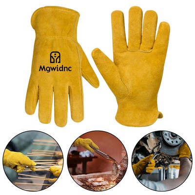 Cowhide Flame Resistant Welding Gloves Heat Resistant for Outdoor Camping BBQ Welding Work 7.5x4"