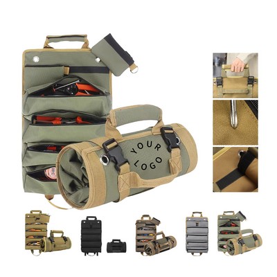 Oxford Roll Up Tool Bag With Multiple Pockets And Buckle Closure