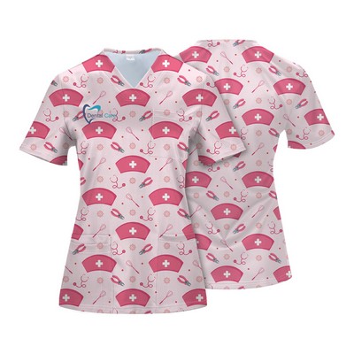 Custom V-Neck 4 Pocket Scrubs Top(Full Color Sublimation)