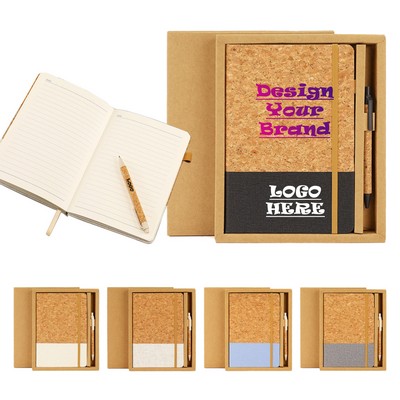 Eco-Friendly A5 Notebook Set with Spliced Soft Wood-Grain & Wheat Straw
