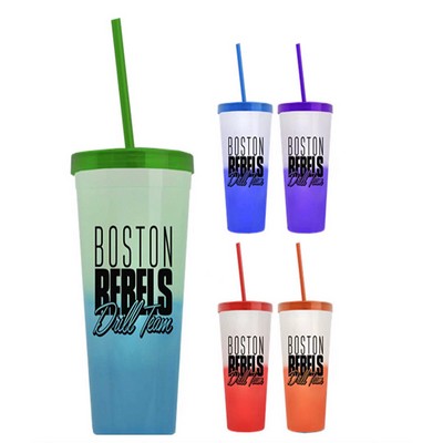 Changing color cup with lid and straw