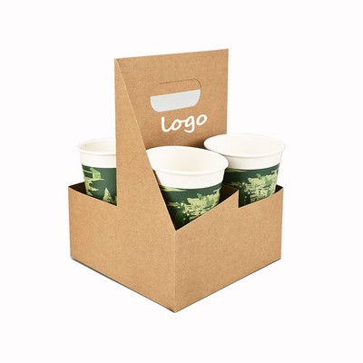 Customized 4 Cups Kraft Drink Carrier With Handle (7" X 7" X 9.4")