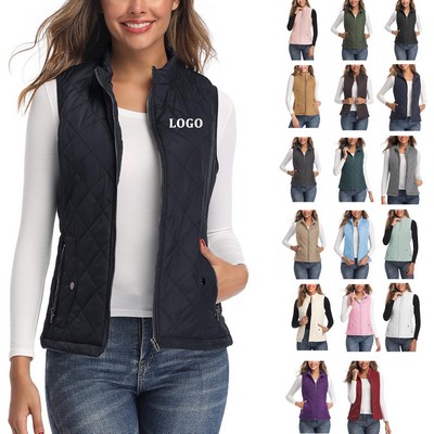Women's Stand Collar Lightweight Zipper Quilted Vest