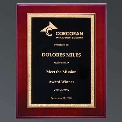 Rosewood Piano Finish Rectangle, Black Brass Laser FX/Gold Florentine, Large (9"x12")