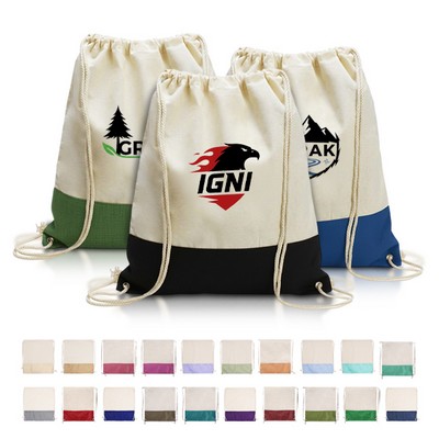 Two-Tone Cotton & Burlap-Style Drawstring Bag
