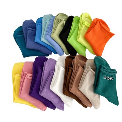 Solid Color Rolled Top Cotton Mid Calf Socks for Women