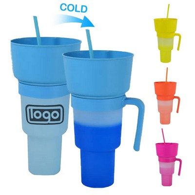 32oz Plastic Color Changing Snack Cup with Straw