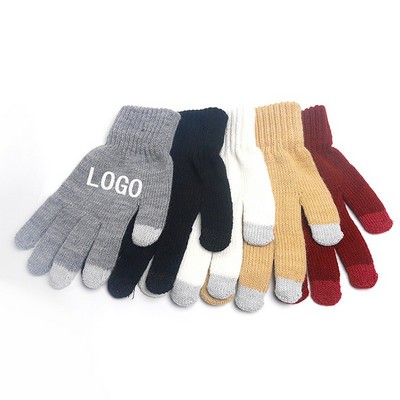 Solid Color Knitted Fingerless Gloves For Winter