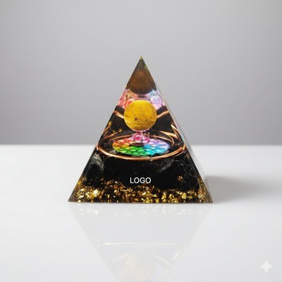 Crystal Pyramid Resin Ornament Decorative Desk Sculpture Embedded Stones