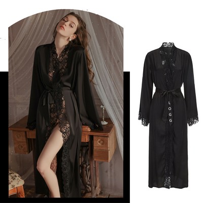 Splicing Lace Long Bathrobe