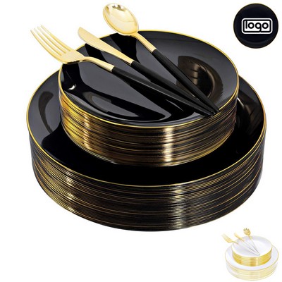 Gold Foiled Plastic Dinner Plates Set