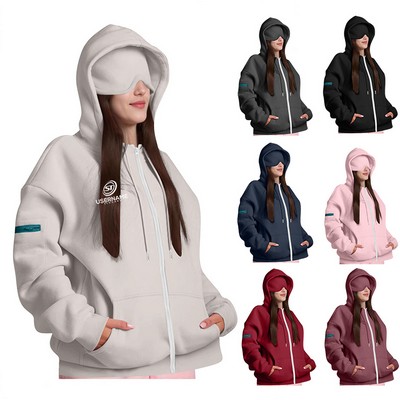 Oversized Hoodie Eye Mask Street Full Zip Up Hoodie Long Sleeve For Women