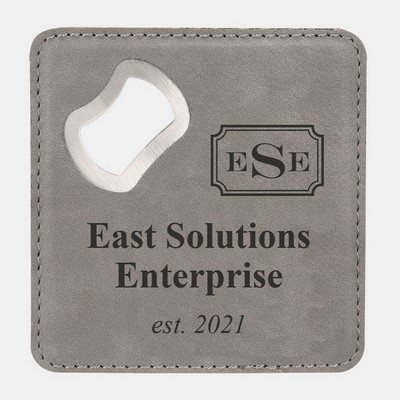 Gray Leatherette Coaster with Bottle Opener