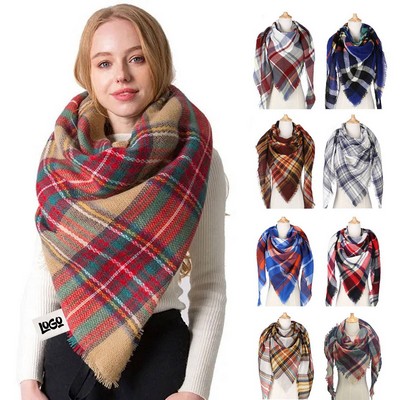 Classic Plaid Faux Cashmere Warm Shawl Scarf