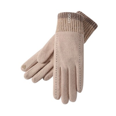 Cashmere Winter Touchscreen Gloves Windproof Fleece-Lined Knit Cuff Gloves