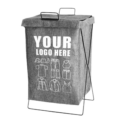 Foldable Laundry Hamper W/Iron Frame and Lid 23.6" × 13.8" × 9.8"