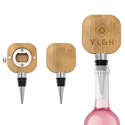 Square Bamboo Opener With Wine Stopper